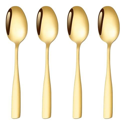 Image of Dinner Spoon Set of 4 - 7.3 inch Aurum Gold Finish Tablespoons, Premium Food Grade 18 /10 Stainless Steel, Durable & Dishwasher Safe Silverware Spoons for Home, Restaurant, and Gifting
