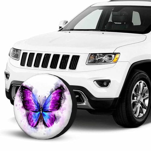 Image of Butterfly Spare Tire Cover for RV Trailer Watercolor Animal Bird Magical Fatasy Butterflies, Purple Black Wheel Protectors Weatherproof Polyester Tire Case for All Cars SUV Camper Travel 15 inch