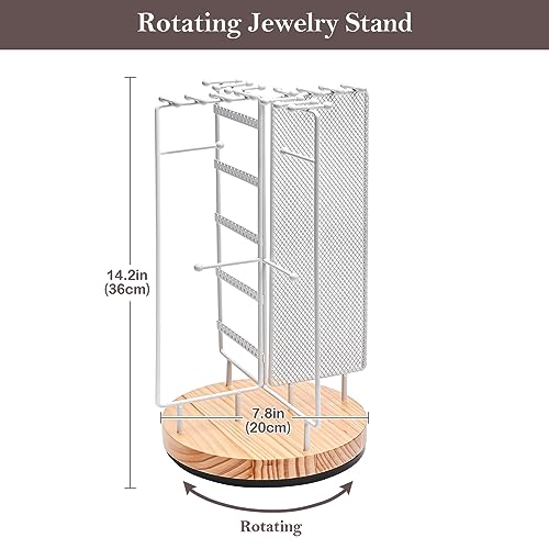 Image of ProCase Rotating Jewelry Organizer Stand Earring Holder Organizer with 28 Necklace Hooks, Jewelry Tree Earring Stand Tower Storage Rack Bracelet Holder, Holds More than 100 Pairs Earrings -White
