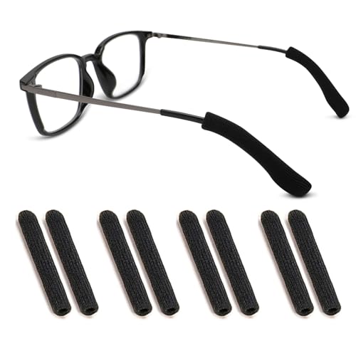 KAJUDA 4 Pairs Eye Glasses Ear Grippers, Soft Knitting Cotton Eyeglass Ear Cushion, Anti Slip Glasses Grips Eyeglasses Temple Tips Sleeve Protectors for Sunglasses Eyewear (4 Pairs Black)