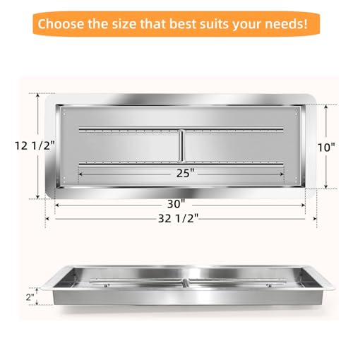 30x10 in Drop in Fire Pit Burner Kit, Stainless Steel Fire Pit Kit with Burner, Hose Kit, Insert Rectangular Fire Pit Burner Pan for Natural Gas, Propane, Outdoor Fire Pit Pan Kit