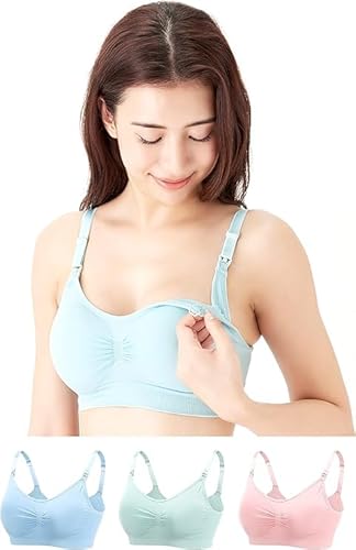 [チャーメイクボディ] 3枚セット 授乳ブラ 垂れ防止 肌に優しい マタニティブラ ストラップオープン 産前 産後 延長ホック付き (XL, ライトブルー＋ピンク＋ライトグリーン)