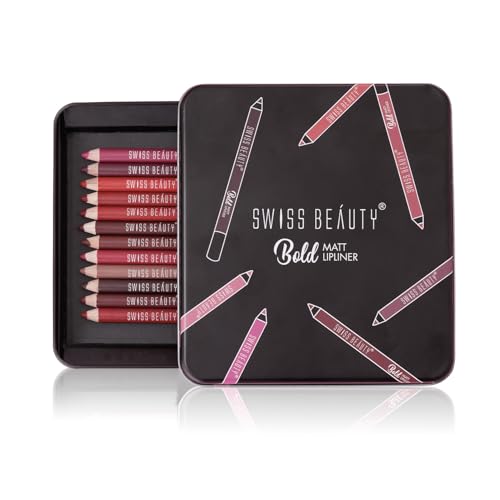 Swiss Beauty Bold Matt Lip Liner | Set of 12 | Long-lasting |Matt...