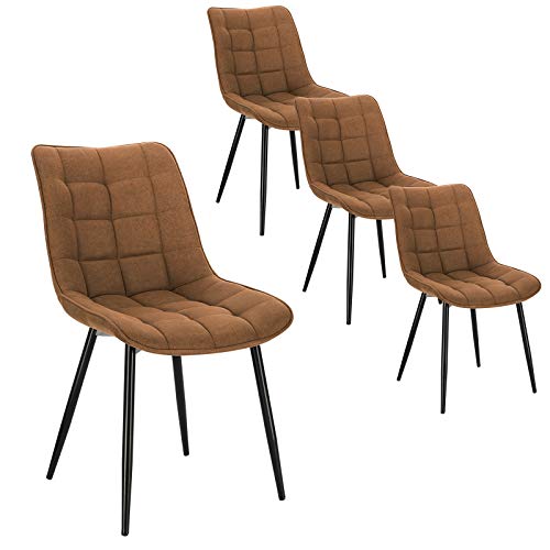 WOLTU Pack de 4 Sillas de Comedor Asiento de Tela Dining Chairs Silla Diseño Silla Tapizada Estructura Metálica Sillón con Respaldo Sillas de Cocina Marrón BH247br-4