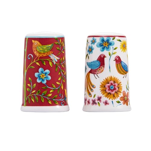 Bico Red Spring Bird Ceramic Salt & Pepper Shaker Set, for Kitchen or Decor, Dishwasher Safe