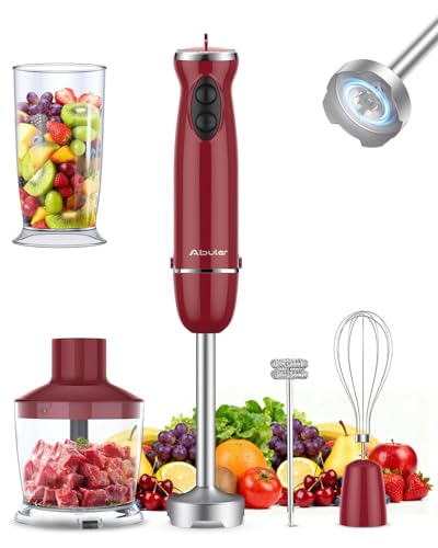 Immersion Blender 5 in 1 Hand Blender, Abuler 1000W Hand Mixer Stick,12 Speed Handheld Blender 304 Stainless Steel with 600ml Mixing Beaker, 500ml Chopper, Whisk and Milk Frother for Soup, Baby Food