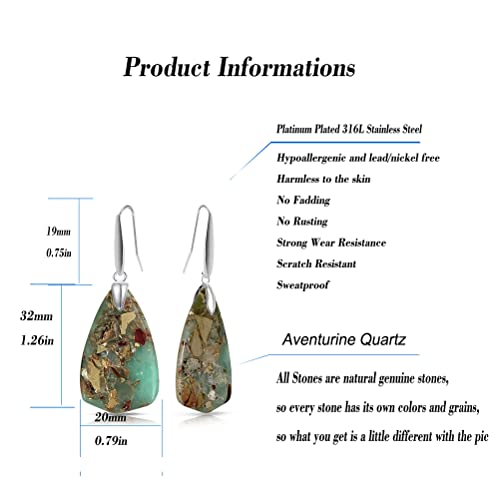 Mylyahy Genuine Dongling Stone Aventurine Quartz Crystal Stone Dangle Earrings,Real Waterdrop Teardrop Healing Gemstone Drop Earrings,Natural Western Gem Stone Drop Earrings Jewelry Gift For Women Girls Her (Aventurine_B1) #TOP6