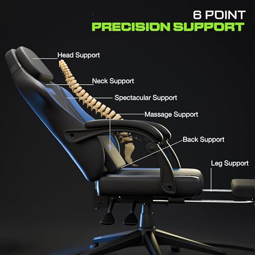 Image of DROGO Phantom Ergonomic Gaming Chair with Premium PU Leather Fabric, Linkage Armrest, Adjustable Neck & Lumbar Pillow | Computer Chair for Study | Home & Office Chair with Recline (Black /Blue)