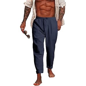 NANAMEEI Baumwolle Leinenhosen Herren Lang Sommerhose Leicht Casual Leinen Hosen Mann Freizeithose Loose Fit Standhosen Yoga