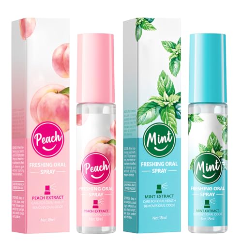 ARHZ 2 piezas de spray para aliento fresco, spray para el mal aliento con menta y melocotón, elimina la halitosis, sabor afrutado, higiene bucal diaria