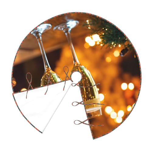 Jupe de sapin de Noël rustique et tapis de fête imprimé vin - 6