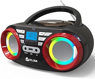 KLIM B3 Portable CD Player - NEW 2023 - FM Radio CD MP3 Bluetooth AUX USB RGB Lights - CD Boombox - Wired and Wireless Mode with Rechargeable Batteries - Upgraded CD Laser Lens - Digital EQ - Red