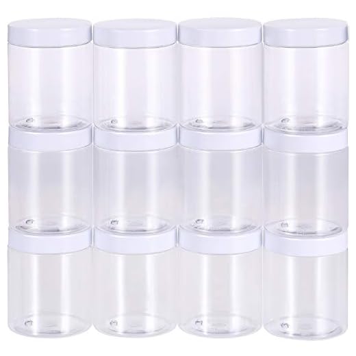 12 Pack Bote de Plástico Transparente Vacío Contenedor de Almacenamiento de Limo Envase de Boca Ancha con Tapas para Productos de Belleza, DIY Fabricación de Limo u Otros (Blanco, 10 oz)