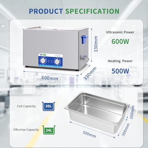 Image of DK SONIC Ultrasonic Cleaner,30L 600W Sonic Cleaner with Heater&Mechanical Timer,Ultrasonic Carburetor Cleaner for Cleaning Gun,Engine,Carburetors,Chains(Include Basket)