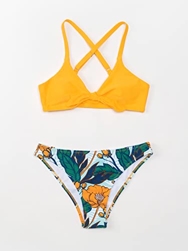 Cupshe Women's Floral Print Knot Adjustable Bikini Sets Two Piece Bathing Suit,Xs Yellow #TOP4