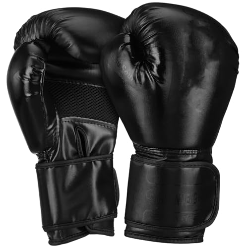 Guantes de boxeo de 12 Oz en cuero PU negro Toyvian para sparring par