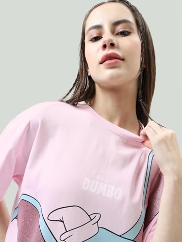 Image of Bewakoof Official Disney Merchandise Women's 100% Cotton Graphic Print Oversized Fit Round Neck T-Shirt