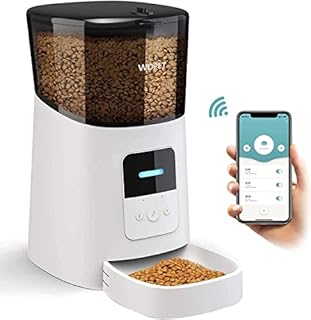WOPET 6L Automatic Cat Feeder,Wi-Fi Enabled Smart Pet Feeder for Cats and Dogs,Auto Dog Food Dispenser with Portion Control, Distribution Alarms and Voice Recorder Up to 15 Meals per Day (White)