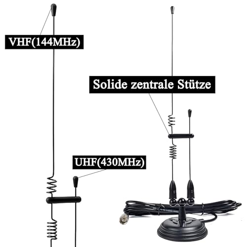 HYS Amateurfunk Antenne 2m/70 cm | VHF/UHF Starker Magnetfußantenne | 4 Meter RG-58 Kabel mit PL259-Stecker | MS10 (Black)