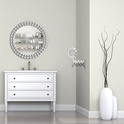 Adjustable and Extendable Round Chrome Battery Operated Magnifying Bathroom LED Illuminated Make Up Cosmetic Shaving Vanity Wall Mounted Mirror Light