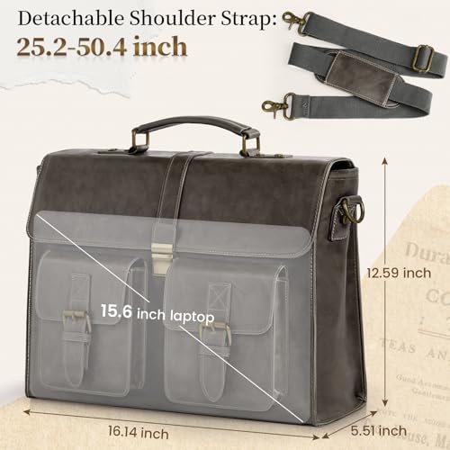 Image of RAINSMORE Mens Messenger Bag 15.6 Inch Leather Vintage Laptop Briefcase Waterproof Computer Laptop Bag Leather Satchel Bag Large Shoulder Bag for Office Work Travel College, Grey