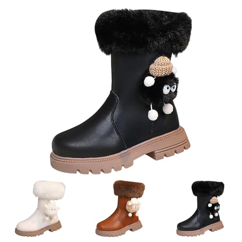 IWIHMIV Girls Riding Boots Pull On Mid Calf Boots with Side Zipper Thick Bottom Non Slip Round Toe Short Booties for Kid4