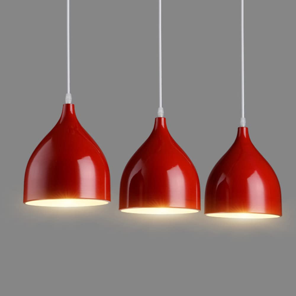 Chao Zan Industrial Vintage Loft Bar Chandelier 3 Way Pendant Light Fitting Aluminum Shade,Hanging Ceiling 3 Light E27 Fixture Chandelier for Kitchen Dining Room Living Room Restaurant Cafe (Red)