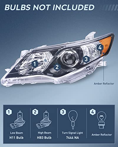 Image of Nilight Headlight Assembly for 2012 2013 2014 Toyota Camry L /LE /XLE /Hybrid LE XLE Headlamps Replacement Black Housing Amber Reflector Driver and Passenger Side
