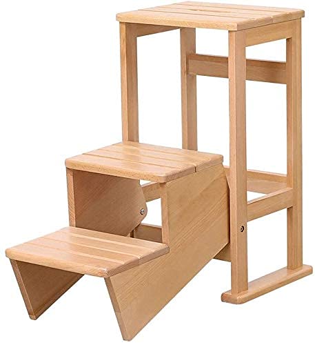 Taburete de escalera portátil y multifuncional de 3 niveles en madera pura
