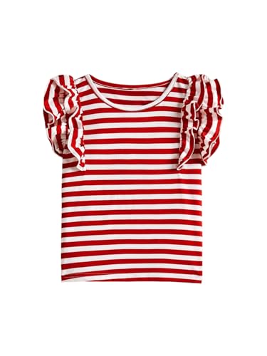 Girl's Striped T Shirts Layered Ruffle Cap Sleeve Tee Top Crew Neck Classic Summer Tops