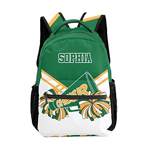 Cheerleader Green White Yellow Backpack Personalized Waterproof Casual Daypack Gift for Holiday Birthday