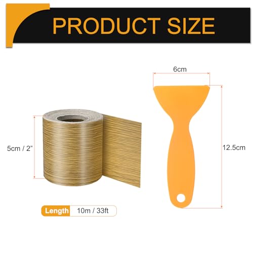 Image of HARFINGTON Wood Grain Repair Tape 2 Inch x 33ft Self Adhesive Repair Patch Tape Simulated Wooden Floor Tapes with Plastic Scraper for Tables Doors Windows Furniture, Yellow Teak