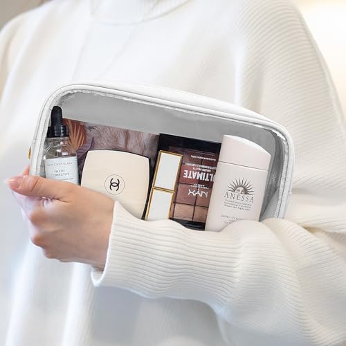 Image of Small Clear Makeup Bag for Purse,Clear Toiletry Bag TSA Approved Toiletry Bag Travel Makeup Bag Pouch Car Accessories Travel Essentials for Women Girls (Large White)