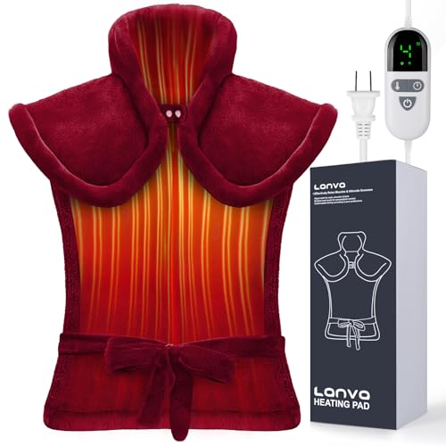 Heating Pad for Back Pain Relief, Christmas Gifts for Women Mom Grandma, Edge Weighted Electric Heating Pads for Neck and Shoulders, 6 Heat Settings, 4 Timer Options, Machine Washable, 24"x33", Red