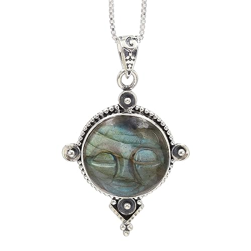 Collier en argent sterling et pendentif visage de lune en labradorite pour votre quotidien