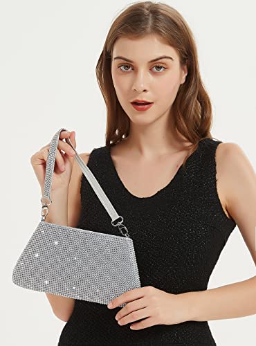 Yikoee Rhinestone Clutch Purses For Women Bling Evening Bag (Silver) #TOP7