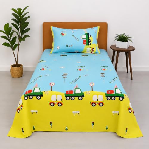 Image of COZY FURNISH Single Bed Bedsheet with 1 Pillow Cover, 60 x 90 Inches, Microfiber Cotton Soft Bedding Set for Everyday Use