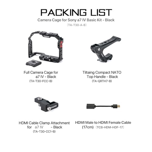 TILTAING Jaula de cámara Completa Compatible con Sony a7 IV a1 S3 R4 73 R3 A9 con asa Superior y Abrazadera de Cable HDMI, Kit básico de Jaula de cámara Video Movie Filmmaking Rig TA-T30-A-B - imagen 4