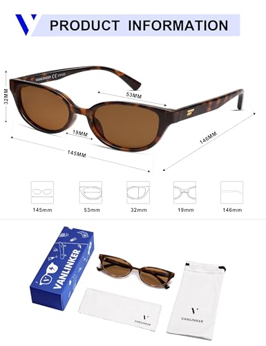 Image of VANLINKER Retro Semi Oval Polarized Sunglasses for Women Men Trendy Small 90s Style Vintage Narrow Rectangle Frame VL9833