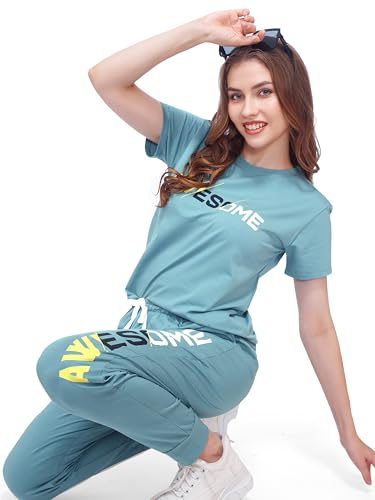Image of LOTIK Women Jogging Suit Cotton Lycra Solid Top & Payjama Nightsuit & Tracksuit Set