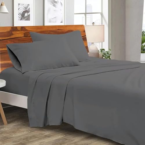 Image of Microfiber Bed Sheets-Hotel Luxury Bedding 1800, Ultra-Soft Microfiber Wrinkle Free Luxury - Dark Grey Solid King Size
