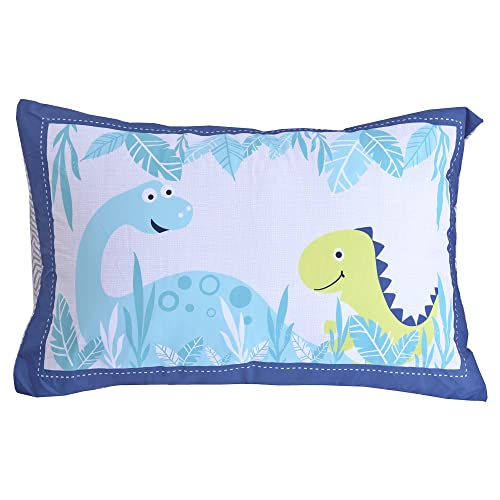 Jupeollon Dinosaur Toddler Bedding Set 4Piece Soft Toddler Sheet Set For Boys Girls Include Comforter, Flat Sheet, Fitted Sheet, Pillowcase, Blue White #TOP6