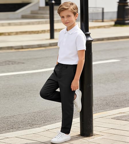 Image of Boy Black Dress Pants Suit Pants for Boys Slim Fit Flat Front Trousers