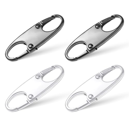 Mabor Zipper Clips Anti Theft Deterrent, 4 PCS Small Zip Puller Locks Mini Snap S Hooks Anti Theft Zipper Clip for Backpacks Camping Fishing Traveling Outdoor Sports (Black and Silver Color)