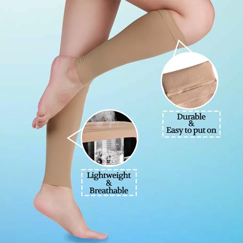 Lin Performance Medical Calf Compression Sleeve for Women and Men, 20-30 mmHg Lightweight Footless Socks for Nurses, Pregnant, Travel and Flight, Varicose Veins, Post Surgery Recovery, Edema?Beige,S?