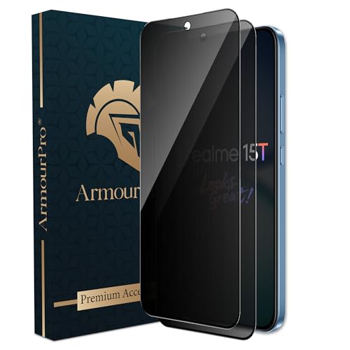 Image of ArmourPro Anti-Spy Privacy Tempered Glass for Realme 15T - Anti Peeping Screen Protector, Edge to Edge Full Coverage, 9H Hardness, Easy Installation Kit | Pack of 2