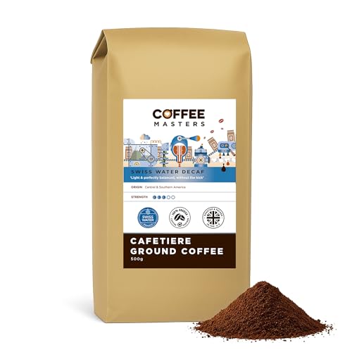 Coffee Masters Swiss Water Decaf Ground Cafetiere Coffee 500g - 100% Arabica Naturally Decaffeinated Beans - Great Taste Award Winner