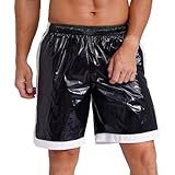 CHICTRY Mens Wet Look Boxer Shorts Drawstring Elastic Waist Pockets Beach Shorts Swim Trunks Loungewear Black Large