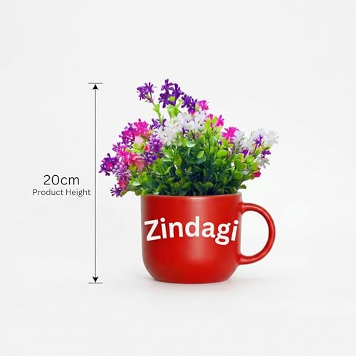 Image of Dekorly Wall Hanging Mug Planters with Artificial Flowers (20CM) - Decorative Hanging Cups, Colorful Floral Wall Decor for Living Room Bedroom Balcony Office Gift Set (3, Zindagi Gulzar Hai)