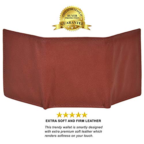 Image of Leatherboss Leather Boys Slim Compact Flap Id Coin Pocket Trifold Wallet, Burgundy